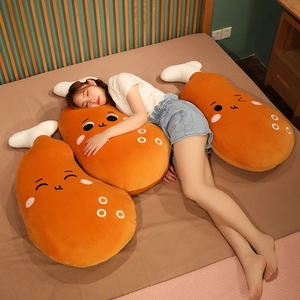 Giant cartoon fried chicken leg plush pillow shell featuring cute smiling face embroidery