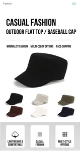 Flat top military caps collection showing six different colors in soft cotton canvas