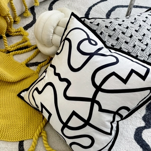 Nordic velvet woven square pillow in white and black abstract pattern for sofa