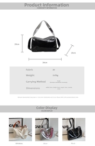 Detailed dimension chart for large capacity Boston tote bag with color contrast straps