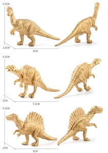 Detailed dimensions of golden dinosaur toys featuring pterosaur and various models