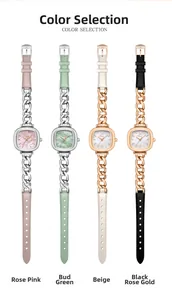 Quatre coloris de montres carrées pour femmes avec bracelets en cuir et métal
