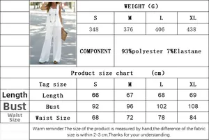 Guide des tailles pour ensemble femme avec mesures détaillées et composition du tissu