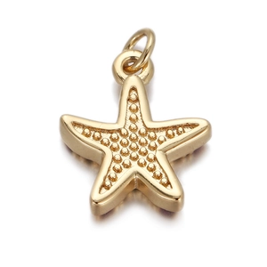 Macro view of a gold-plated starfish pendant with textured details for DIY jewelry