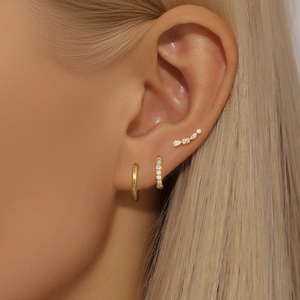Classic S925 silver gold hoop earrings with marquise diamond studs set on model