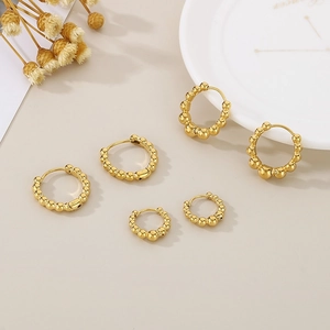 Boucles D'oreilles Créoles À Perles En Acier Inoxydable Haut De Gamme Géométrique Rond Cercle Bijoux Style Rétro Français