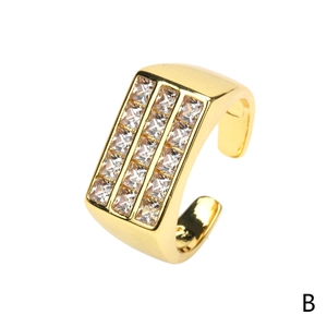 Adjustable 18K gold plated ring featuring three rows of sparkling square-cut zircons