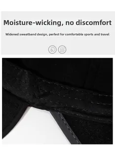 Detail of widened moisture-wicking sweatband on black winter baseball cap for men