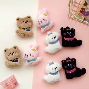 Cartoon Plush Animal Brooches Cute Bear Cat Dog Rabbit Soft Embroidered Dolls For Bag Clothes Decor DIY Accessories