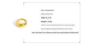 Détails de la bague bombée en acier inoxydable 316L plaqué or 18 carats pour femme