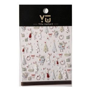 3D embossed Christmas nail art stickers with reindeer, trees and wreaths designs
