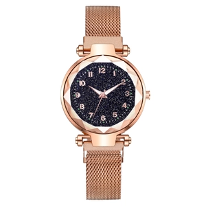 Women Starry Sky Quartz Watch Fashion Magnetic Milanese Mesh Strap Faceted Glass Round Dial Elegant Lady Wristwatch Gift
