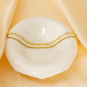 Double layered 18K gold plated stainless steel paperclip and link chain necklace