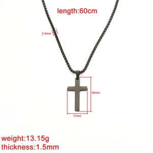 Polished stainless steel cross necklace with 60cm pearl chain and specific dimensions