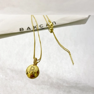 18K gold plated necklace with ball pendant and micro-inlaid zircon letter R on box chain