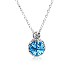 Elegant silver necklace with round sea blue crystal pendant and sparkling white zircon detail