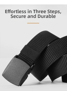 Close-up of durable nylon tactical belt with high-strength matte plastic buckle for outdoor use
