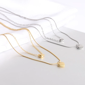 Collana con Pendente a Cuore a Doppio Strato in Acciaio Inossidabile 304 Catena a Serpente Catena a O Oro Argento Gioielli Donna