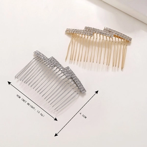 Set of two silver and gold bridal hair combs with sparkly rhinestones in Z-shape design