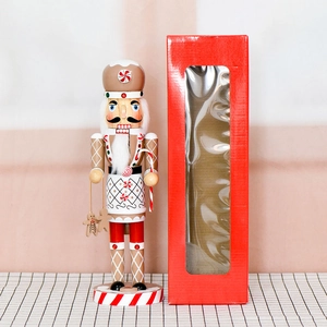 36cm Gingerbread Nutcracker wood puppet ornament with red gift box for Christmas decor