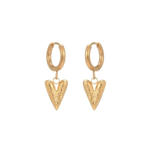 Minimalist gold titanium steel heart earrings with hammered texture finish, 3cm in height