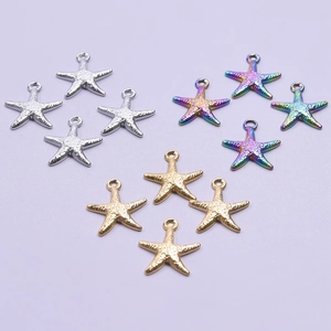 Starfish shaped stainless steel pendants in gold, silver and rainbow colors set