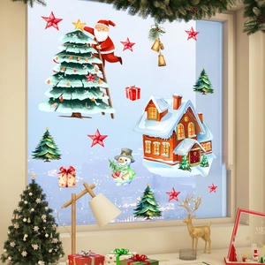 Adesivi natalizi per finestre con Babbo Natale e albero per decorazione domestica