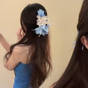 Grande Pince À Cheveux Fleur En Tissu Élégante Simulation Florale Shark Clip Accessoires Cheveux Pour Femmes Vacances