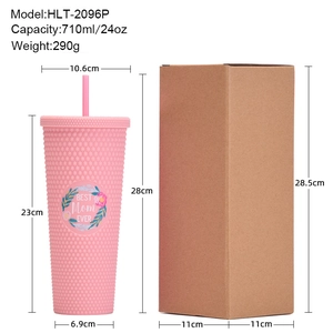 Pink 710ml Best Mom Ever straw tumbler with dimensions and packaging box on white background