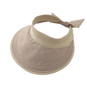 Women's wide brim sun visor with khaki quilted pattern and decorative back bow tie