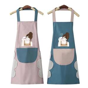 Waterproof kitchen aprons in pink and teal with hand-wiping towels and front pockets