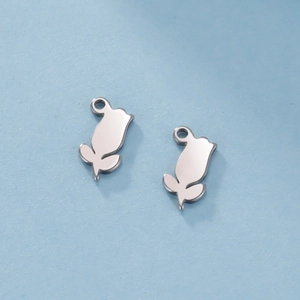 Sleek stainless steel tulip flower pendants for DIY jewelry making on light blue base
