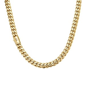 Polished 14K gold-plated stainless steel Cuban link chain necklace with S-clasp