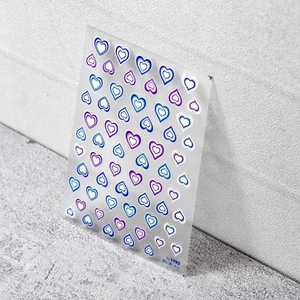 Pegatinas para uñas con corazones azul y púrpura y diseño 5D fino para manicura DIY