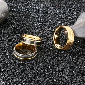Minimalist matte two-tone tungsten steel men's ring with brushed groove and gold edges