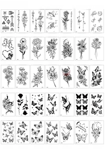 Detail view of 35 black and white minimalist floral and butterfly tattoo sticker designs