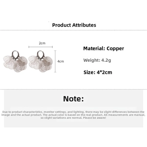 Diagramme de taille et matériau détaillé pour boucles d'oreilles pétales dorées