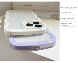 Detail of wave-frame iPhone case showing precise ports and heat dissipation design