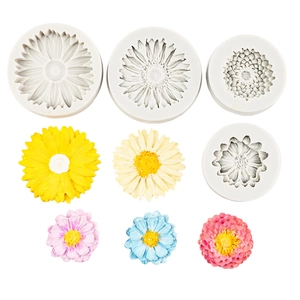 Daisy flower silicone fondant molds set with colorful floral chocolate decorations