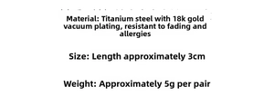 Specifications for 18k gold plated titanium earrings showing 3cm size and weight details