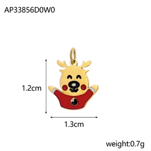 Detailed view of a cartoon reindeer pendant with size markings in 14K gold plating