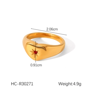 Detailed dimension guide showing 2.06cm inner diameter for gold heart signet ring