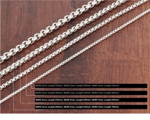 Polished silver stainless steel box chains in 2mm 3mm 4mm and 5mm width options