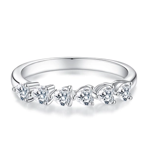 Minimalist S925 sterling silver ring featuring six sparkling heart-shaped zircon stones