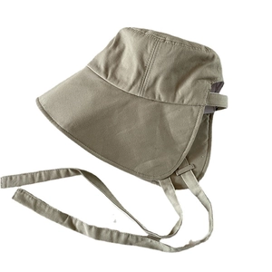 Khaki wide brim sun hat with neck protection and adjustable straps for outdoor