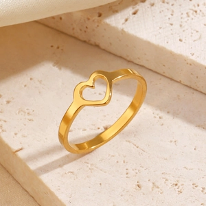 Bague Coeur Creux Acier Inoxydable Minimaliste Élégant Accessoire Mode Cadeau Pour Femmes Bande Métal Poli