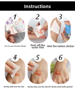 Step-by-step tutorial for applying henna lace tattoo stickers with sun and moon patterns