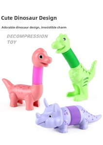 Detail of colorful pop tube dinosaur sensory toys showing flexible corrugated necks