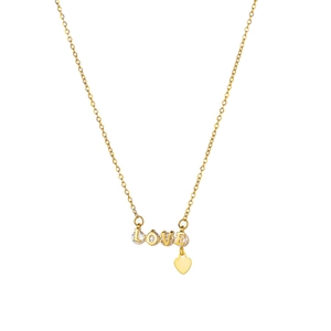 Gold titanium steel necklace with LOVE letter pendant and heart tassel detail