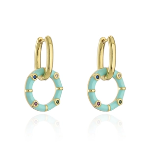 Pendientes de aro bohemios de cobre chapado en oro de 18K con esmalte turquesa y circonitas